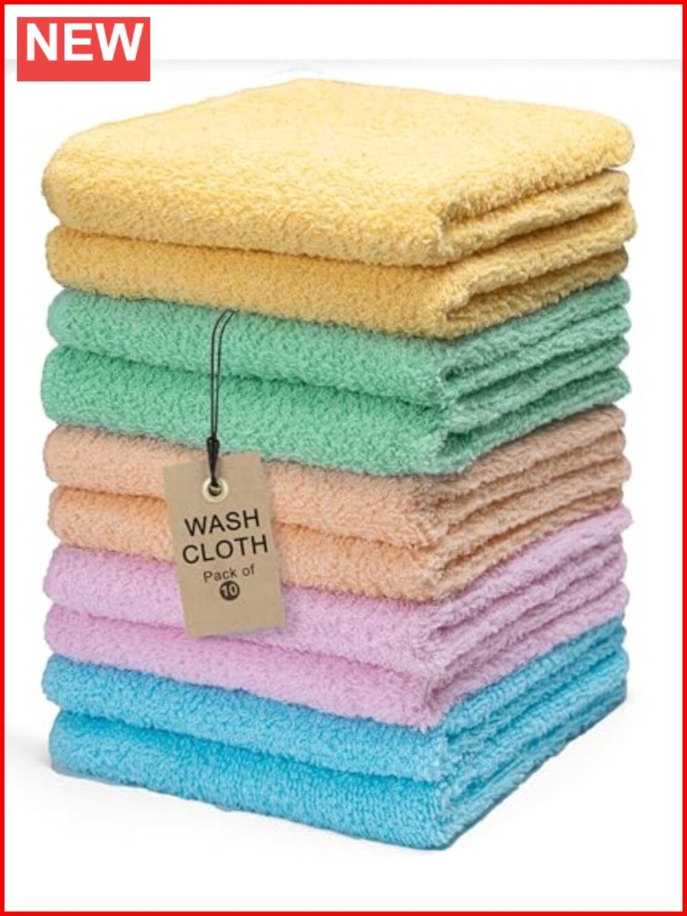 Cotton Terry Washcloths 12x12 Inch Pack of 10 Soft Absorbent
